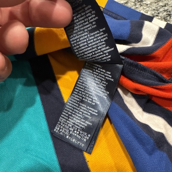 Y2K Tommy Jeans Polo Shirt Men's L Multicolor Vertical Stripe 90s Vintage Cotton - Picture 7 of 16
